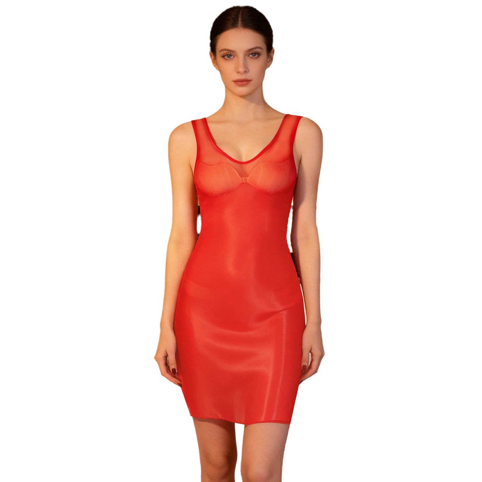 Babydoll Chemise Night - فستان نسائي لامع شفاف ضيق بدون
