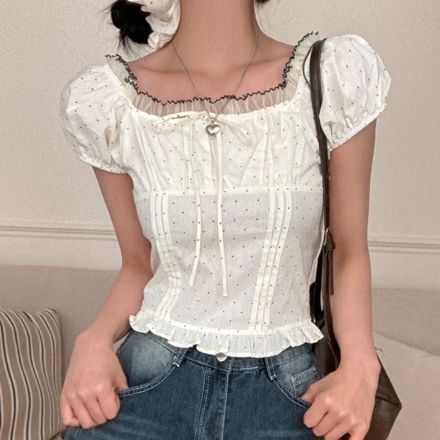 Corset Waist Cinch - بلوزة نسائية صيفية أنيقة بأكمام فقاعية