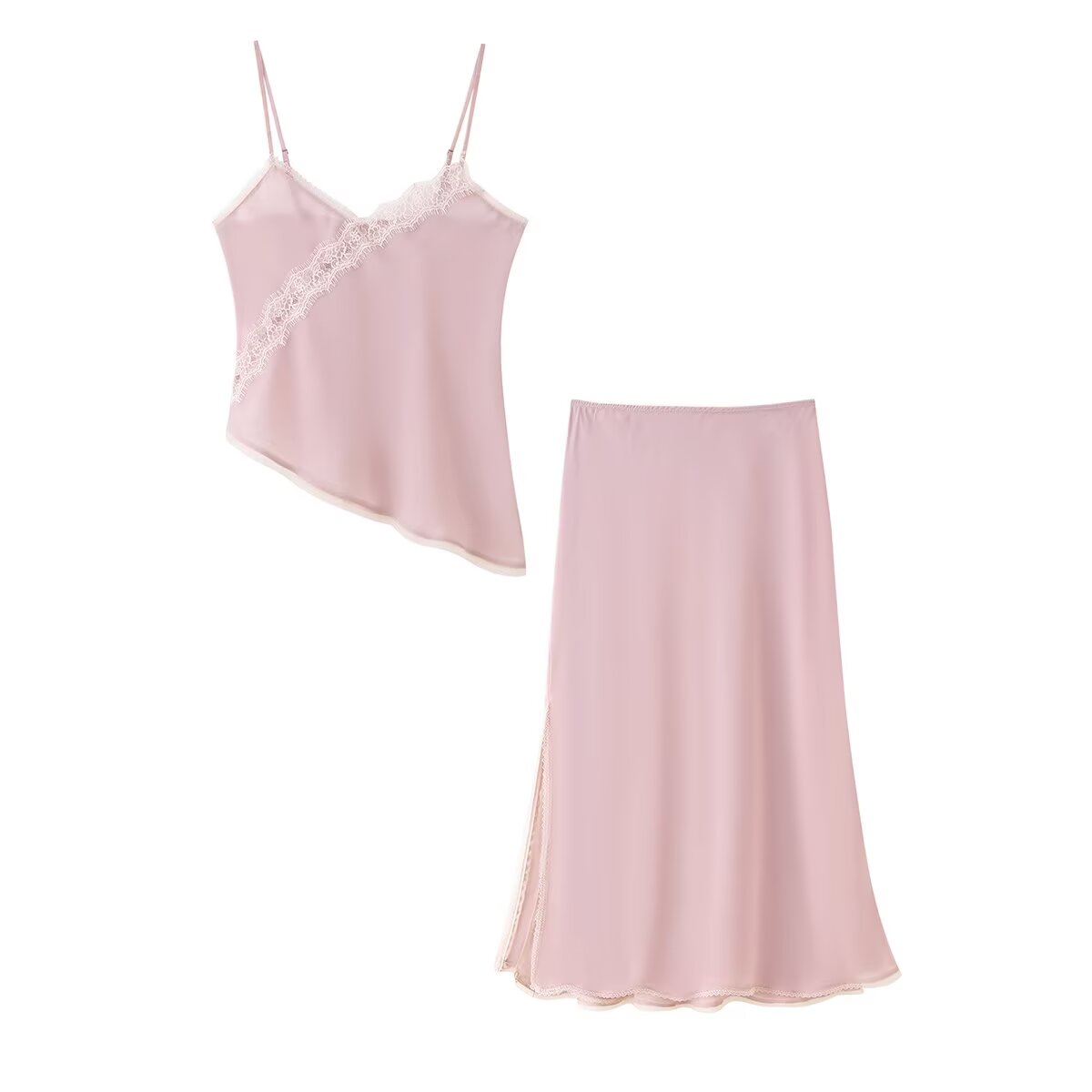 Cami Top Lace - طقم توب وتنورة نسائي وردي من
