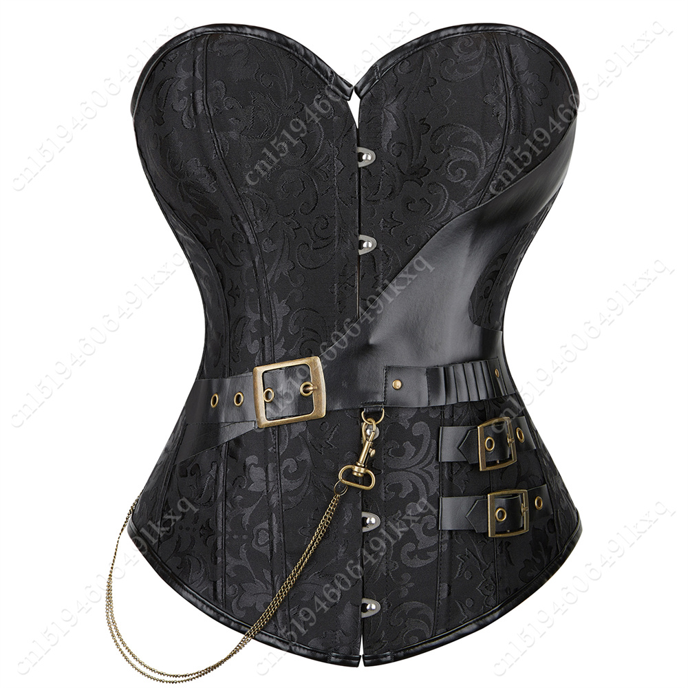 Corset Waist Cinch - أعلى شدادة جاكار سوداء للنساء ،