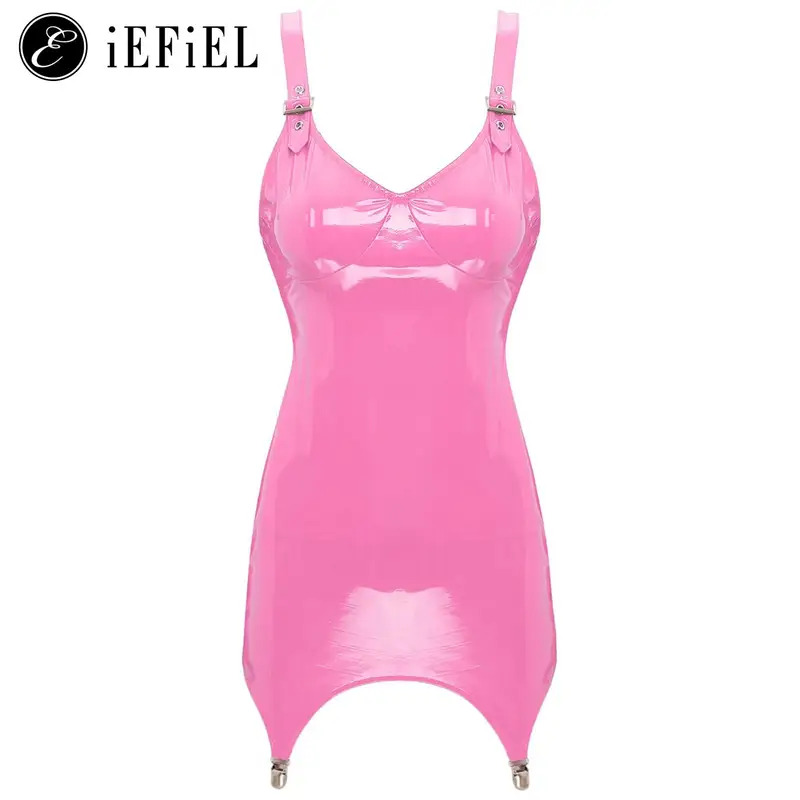 فستان نسائي قصير لامع من الجلد - مراجعة Babydoll Chemise Night وسعره